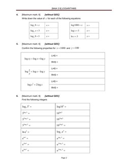 IB Maths AA SL Logarithm Exercises | PDF | Logarithm | Combinatorics