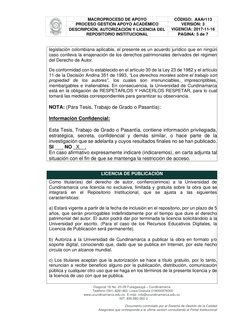 MACROPROCESO DE APOYO  
CÓDIGO:  AAAr113 
PROCESO GESTIÓN APOYO ACADÉMICO 
VERSIÓN: 3 
DESCRIPCIÓN, AUTORIZACIÓN Y LICENC