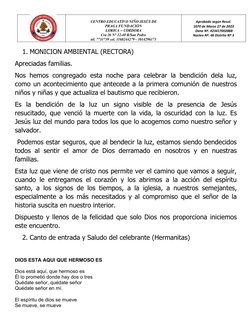 CENTRO EDUCATIVO NIÑO JESÚS DE
PRAGA FUNDACIÓN
LORICA – CÓRDOBA
Cra 26 N° 12-40 B/San Pedro
tel. 7731739 cel. 3168244279 - 30
