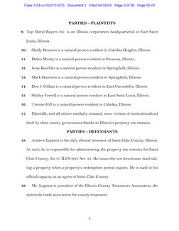 3
PARTIES – PLAINTIFFS
9. Top Metal Buyers Inc. is an Illinois corporation headquartered in East Saint
Louis, Illinois.