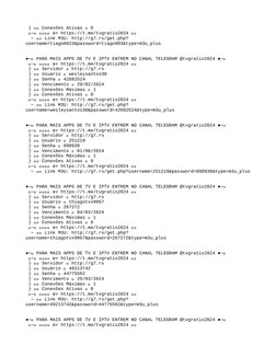 ├ 🔥🎸 Conexões Ativas ➤ 0 
 ╰─➤ 𝗛𝗶𝘁𝘀 ʙʏ https://t.me/tvgratis2024 🔥🎸 
  ─ 🔥🎸 Link M3U: http://g7.rs/get.php?
usernam