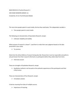 BAED-RSCH2111 Practical Research 1
OED EXAM ANSWERS (GRADE 11)
Created by: An Ice Tea Enthusiast (ifykyk)
The more time peopl