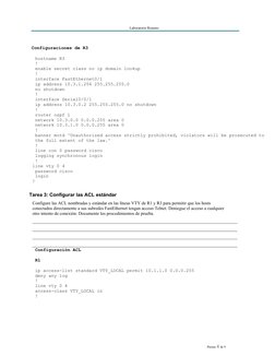 Laboratorio Remoto
Página 4 de 9
          Configuraciones de R3
hostname R3
!
enable secret class no ip domain lookup
!
inte
