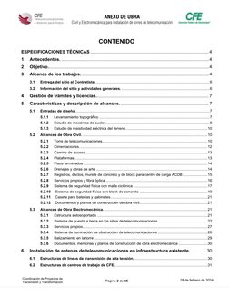 ANEXO DE OBRA 
Civil y Electromecánica para instalación de torres de telecomunicación 
Página 2 de 45 
28 de febrero de 2024