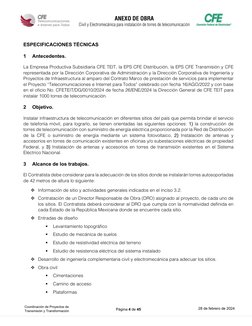 ANEXO DE OBRA 
Civil y Electromecánica para instalación de torres de telecomunicación 
Página 4 de 45 
28 de febrero de 2024