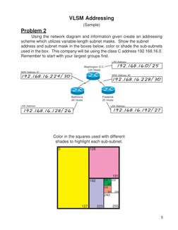 VLSM Addressing
(Sample)
Problem 2
Using the network diagram and information given create an addressing
scheme which utilizes