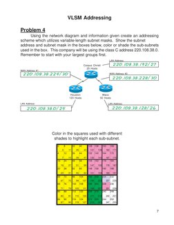 VLSM Addressing
Problem 4
Using the network diagram and information given create an addressing
scheme which utilizes variable