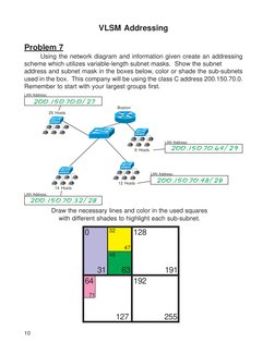 10
VLSM Addressing
Problem 7
Using the network diagram and information given create an addressing
scheme which utilizes varia