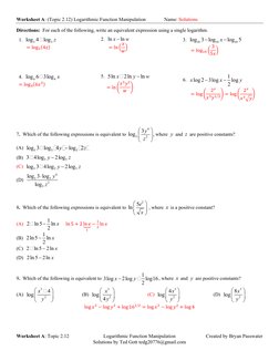 Logarithmic Function Manipulation Worksheet | PDF | Logarithm | Special ...