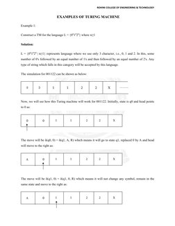 EXAMPLES OF TURING MACHINE 
Example 1: 
Construct a TM for the language L = {0
Solution: 
L = {0n1n2n | n≥1} represents langu