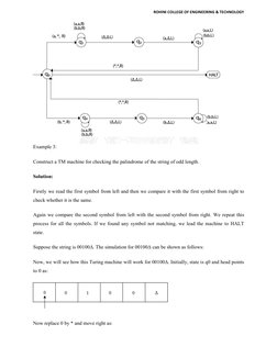 Example 3: 
Construct a TM machine for checking the palindrome of the 
Solution: 
Firstly we read the first symbol from left