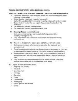 7 
 
TOPIC 2: CONTEMPORARY SOCIO-ECONOMIC ISSUES  
CONTENT DETAILS FOR TEACHING, LEARNING AND ASSESSMENT PURPOSES 
 Explain
