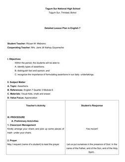 Tagum Sur National High School
Tagum Sur, Trinidad, Bohol
Detailed Lesson Plan in English 7
Student Teacher: Ricsan M. Mebra