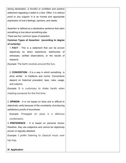 strong declaration, a forceful or confident and positive
statement regarding a belief or a fact. Often, it is without
proof o