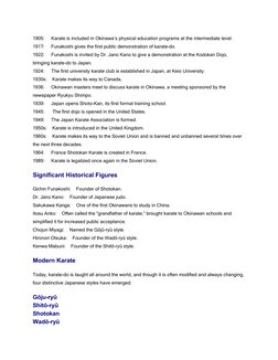 1905:
Karate is included in Okinawa’s physical education programs at the intermediate level.
1917:
Funakoshi gives the first