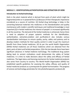 ADVANCE HERBAL TECHNOLOGY
MODULE 1 : IDENTIFICATION,AUTHENTICATION AND EXTRACTION OF HERB
Introduction to herbal technology