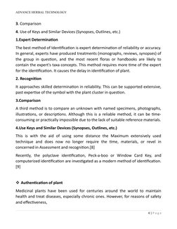 ADVANCE HERBAL TECHNOLOGY
3. Comparison
4. Use of Keys and Similar Devices (Synopses, Outlines, etc.)
1.Expert Determination