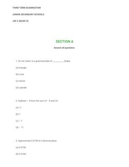 JSS2 Third Term Math Exam Questions | PDF | Teachers | Triangle