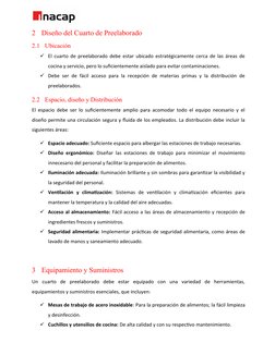 2
Diseño del Cuarto de Preelaborado
2.1
Ubicación
El cuarto de preelaborado debe estar ubicado estratégicamente cerca de las