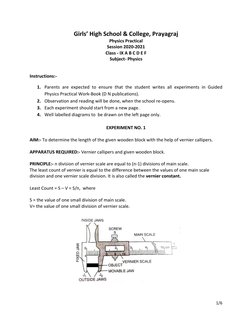 Girls’ High School & College, Prayagraj 
Physics Practical 
Session 2020-2021 
Class - IX A B C D E F 
Subject- Physics 
 
In