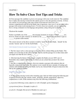 GovernmentAdda.com 
 
GovernmentAdda.com 
 
CHAPTER 2 
How To Solve Cloze Test Tips and Tricks 
In Cloze passages the candida