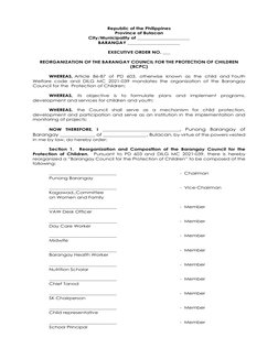 Republic of the Philippines 
Province of Bulacan 
City/Municipality of _____________________ 
BARANGAY _____________________
