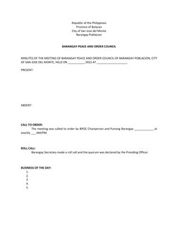 Republic of the Philippines 
Province of Bulacan  
City of San Jose del Monte 
Barangay Poblacion  
 
 
BARANGAY PEACE AND OR