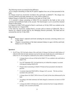 The following reasons accounted for the difference:
  Five cheques amounting to GH¢ 66,591 paid to suppliers have not yet be