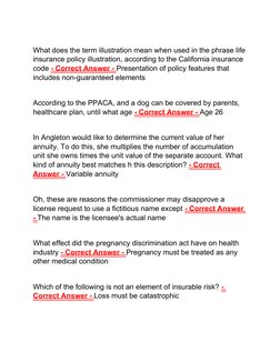 What does the term illustration mean when used in the phrase life
insurance policy illustration, according to the California