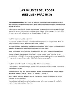 LAS 48 LEYES DEL PODER
(RESUMEN PRÁCTICO)
Anotación de importancia: Muchas de las leyes descriptas en este libro deben ser ut