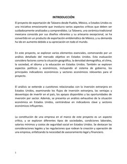 INTRODUCCIÓN 
El proyecto de exportación de Talavera desde Puebla, México, a Estados Unidos es
una iniciativa emocionante que