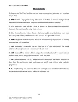 MEDI-CAPS UNIVERSITY, INDORE
Abbreviations
In the context of the WhatsApp Chat Analyzer, some common abbreviations and their