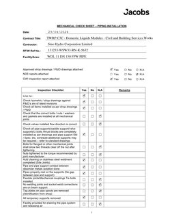 Piping Installation Quality Control Checklist | PDF | Pipe (Fluid ...