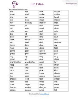 Grade 1 English Reading Words List | PDF