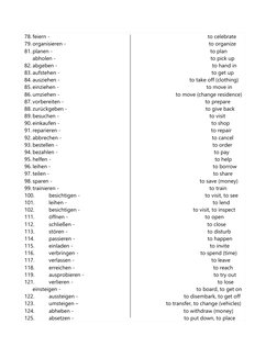 A1 German Verbs with English Translations | PDF