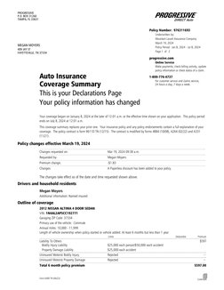 Progressive Auto Insurance Declaration Page | PDF | Liability Insurance ...