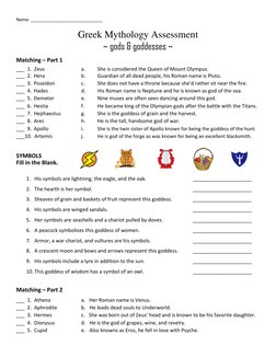 Greek Mythology Assessment Worksheet | PDF | Twelve Olympians | Zeus