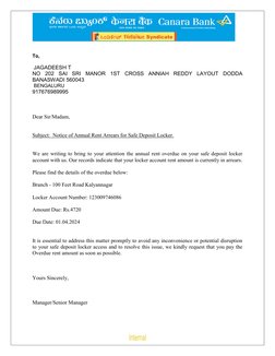 To, 
 
 JAGADEESH T 
NO 202 SAI SRI MANOR 1ST CROSS ANNIAH REDDY LAYOUT DODDA 
BANASWADI 560043 
 BENGALURU 
917676