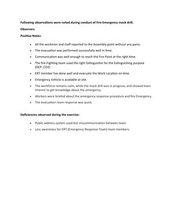 Fire Mock Drill Report Summary | PDF | Emergency | Firefighting