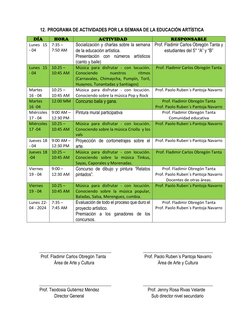 Plan de Trabajo: Semana de Arte 2024 | PDF | Educación en artes ...