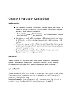 Chapter 3 Population Composition
Sex Composition
●
Sex composition refers to the number of men and women in a country. It is