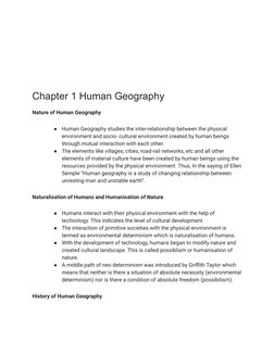 Chapter 1 Human Geography
Nature of Human Geography
●
Human Geography studies the inter-relationship between the physical
env