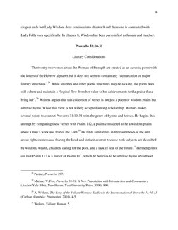 8 
 
chapter ends but Lady Wisdom does continue into chapter 9 and there she is contrasted with 
Lady Folly very specifically