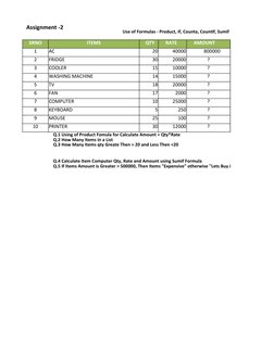 50 Excel Assignments for Practice | PDF | Fruit | Vegetables