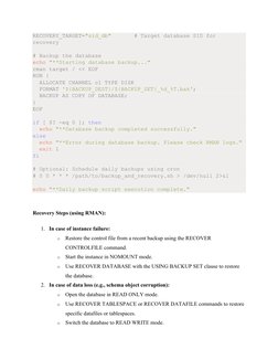 RECOVERY_TARGET="sid_db"       # Target database SID for 
recovery 
 
# Backup the database 
echo "**Starting database backup