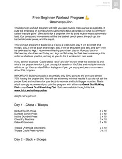 Free Beginner Workout Program 💪 
@nathanpoulinn 
This beginner workout program will help you gain muscle mass as fast as pos