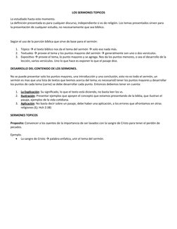 LOS SERMONES TOPICOS
Lo estudiado hasta este momento.
La definición presentada es para cualquier discurso, independiente si e