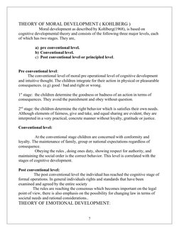THEORY OF MORAL DEVELOPMENT ( KOHLBERG )
                    Moral development as described by Kohlberg(1968), is based on 
c