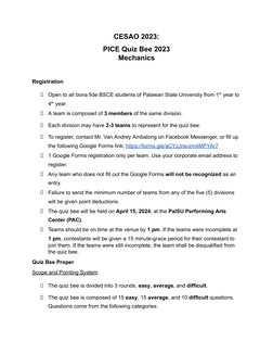 PICE Quiz Bee 2023 Guidelines | PDF | Career & Growth | Sports & Recreation