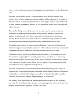 software systems, barcode scanners, and strategic planning to optimize stock levels and minimize
costs.
Hindustan Pencils Pri